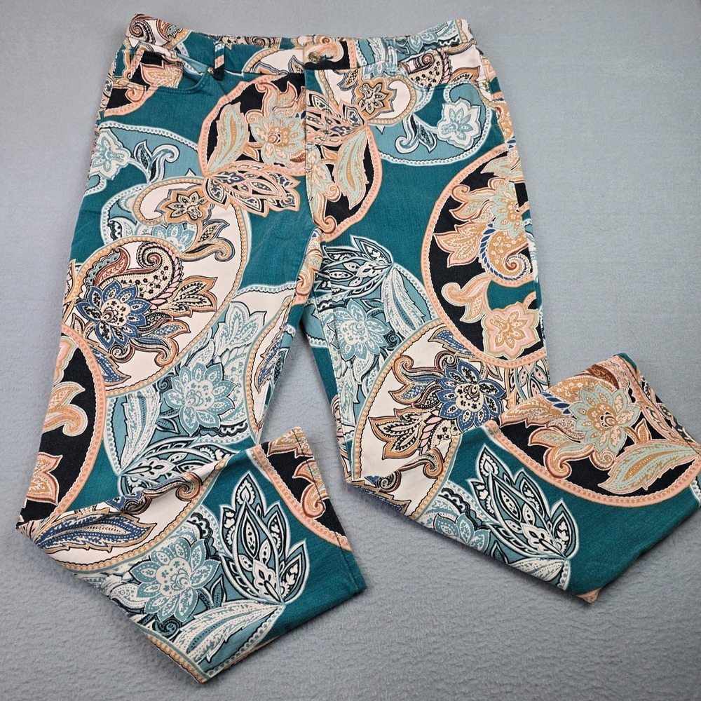 Chico's Paisley Print So Slimming Leg Ankle Pants Womens Size 16 Jeans Money